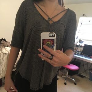 Criss cross striped flowy boho shirt Lush